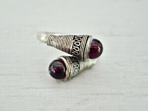 Vintage Sterling Silver & Garnet Carbochon Bypass Ring